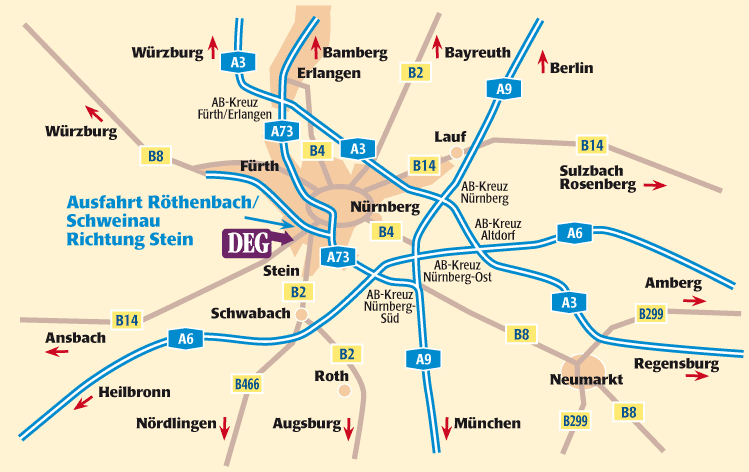 Anfahrt zur DEG in der Metropolregion Nürnberg Fürth Erlangen